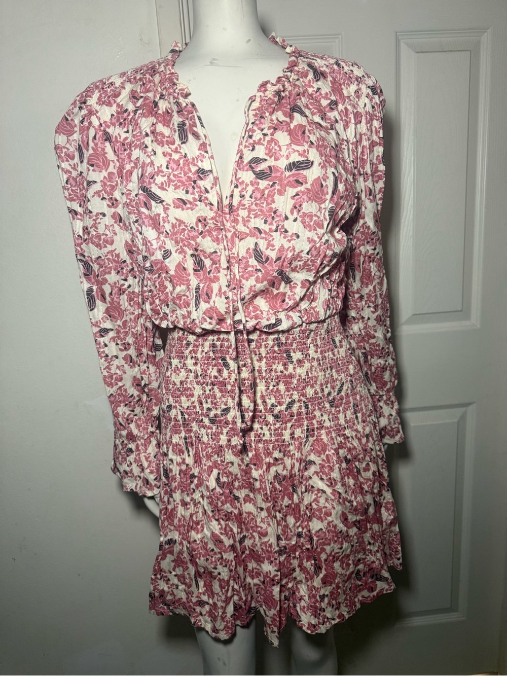 bishop + young Pink Floral Long Sleeve Smocked Dress
